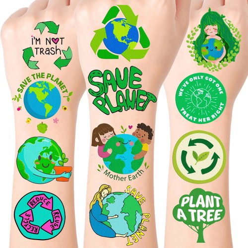 Earth Day Temporary Tattoos - 96pcs Save Earth Tattoo Stickers Environmentally Friendly Gifts, Eco-friendly Party Favors, Birthday Party Decorations Decor Supplies Natures Reward