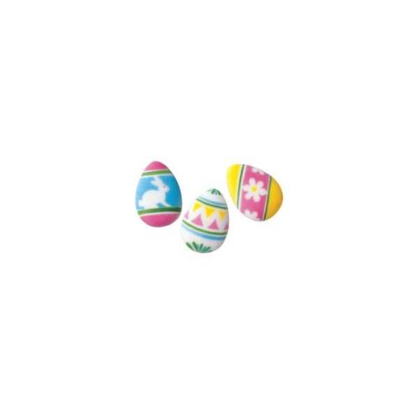 Decorated Easter Eggs Sugar Decoration Toppers with Sparkle Flakes & Decorating Stickers - Edible Topper For Cakes, Cupcakes, Fruits, & More - 24ct
