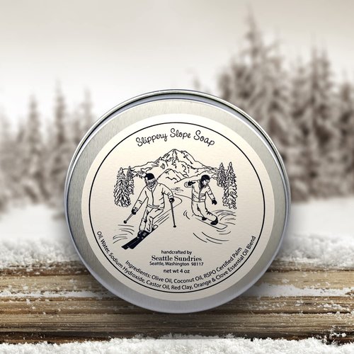 Seattle Sundries Clove & Orange Soap, Skier & Snowboarder Bar Soap for Men & Women - 1 (4oz) Handmade Natural Body Bar in a Fun Gift Tin from
