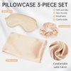 Soft Satin Eye Sleeping Mask and Pillowcase Set Satin Pillowcase and Eye Mask with Scrunchie for Girls (Beige)