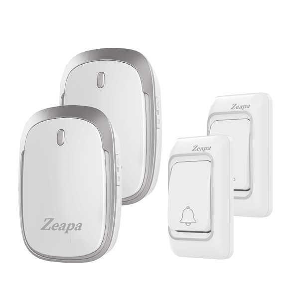 Wireless Doorbell, 1300ft Range, 60 Chime, 4 Volume, Loud, Stable Signal, Identify Different Doors, Waterproof, 2 Plugin Receiver+2 Battery-power Transmitter, Bright LED Flash, Easy to Install, Silver