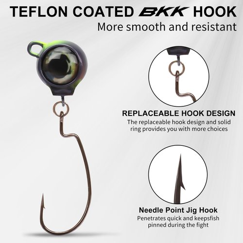 TRUSCEND Swinging Jigs Fishing Lures with Teflon Coated Ultra Smooth Sharp BKK Hook, Multi-Color Skirted Bass Swim Jigs Tied with Stainless Wire, Weedless Bass Baits Fishing Jigs Easily Used