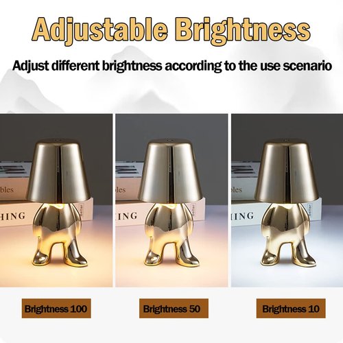 LEDHOLYT Bedside Touch Control Table Lamp, Thinker Golden Man Statue LED Table Lamp, USB Rechargeable, 3-Speed Dimmer, Home Living Room Office Decorative Table Lamp.