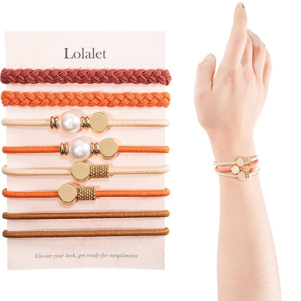 Lolalet Hair Ties Boho Bracelet Hair Tie for Women, No Damage Ponytail Holders Elastic Hair Ties for Thick Thin Hair, Strong Hold Braided Hair Elastics Bands -8 Pcs