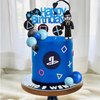 Video Game Cake Toppers Gamer Cake Decoration Game Controller Blue Black Ball Cake Toppers for Game Theme Party Man Boy Birthday Party Supplies (Style 1)