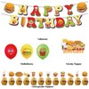 Fast Food Birthday Party Decoration Pizza Party Supplies Include Hamburger HAPPY BIRTHDAY Banner Coke Balloons French Fries Cake Topper Coffee Cupcake Toppers Fast Food Party Decoration