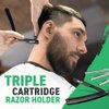 Tomb 45 Triple Cartridge Razor Holder | Disposable Razor Safety Handle For Barbers | 100% Metal Grip & 3 Adjustable Blade Exposure Options For Shaving | Men's Straight Edge Razors Manual Shaver (Blue)