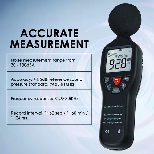 Decibel Meter, Sound Level Meter,Portable Noise monitor with 30dB~130dBA Measuring Range, LCD Backlight Display, Compact Tripod Mount, Noise Measurement Professional Instrument