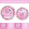118 Pcs Outer Space Girls 2nd Birthday Party Supplies Two The Moon Decorations Tableware Includes Tablecloth Plates Napkins Forks Cups Banner for Pink Space Two Years Old Birthday Party Decorations