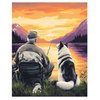 ARNLRDYA Man Fishing Paint by Numbers for Adults on Canvas Without Frame, Dog Accompanies Owner Painting by Numbers, Sunset Scenery DIY Oil Painting Acrylic Paints Kits for Home Decor(16×20inch)