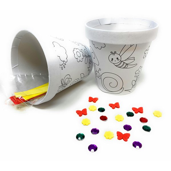 Classroom Bulk 12 Pack of Decorate Your Own DIY Cardstock Craft Flower Pots with Foam and Flowers and Bugs and Acrylic Gems and Jewels