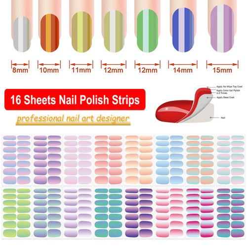 DANNEASY 16 Sheets Mermaid Color Nail Wraps Gel Nail Polish Stickers Self Adhesive Nail Polish Strips Ombre Fingernail Sticker Nails for Women with Nail File, Cuticle Stick