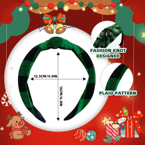 Wide Knotted Plaid Headbands, Valentines Gifts for Her, Fashion Vintage Turban Hair Band, Retro Criss Cross Christmas Headband for Women Girl, 2PCS Christmas Hair Accessories