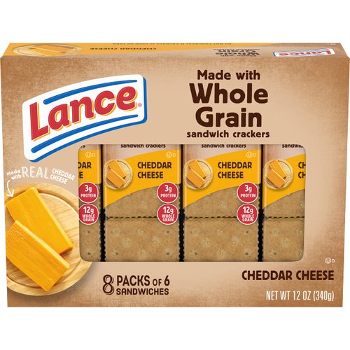 Lance Sandwich Crackers, Whole Grain Cheddar Cheese, 8 Ct Box