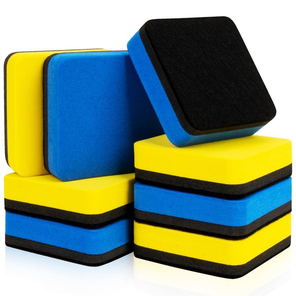 MAQIHAN Mini Dry Erasers - 8 Pack Magnetic Whiteboard Eraser 2 x 2 Inch Reusable Dry Erase Cleanser for White Board Chalkboard Multi-Purpose Teacher Supplies for Classroom Office Home, Blue and Yellow