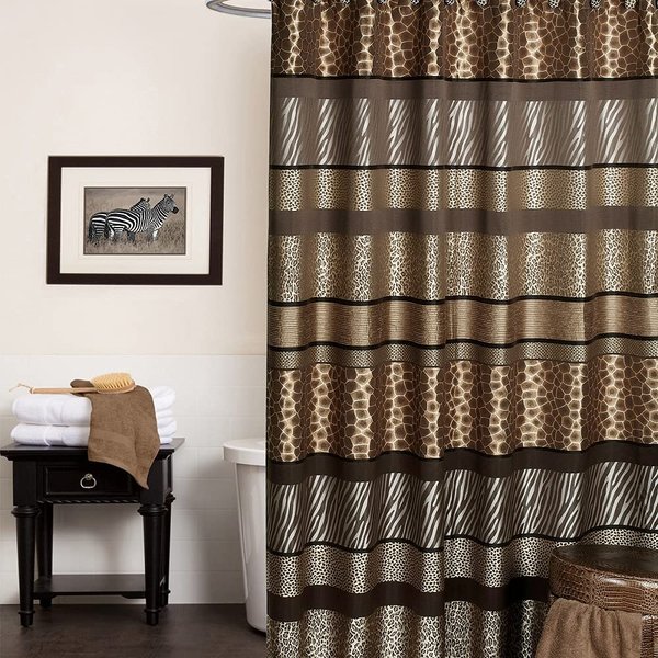 Popular Bath Safari Stripes Bathroom Shower Curtain Animal Print Shower Curtain Luxury Southwest Shower Curtain Unique Design Rustic Shower Curtain, Chocolate