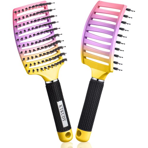 KTKUDY Wet & Dry Detangling Hair Brush - Tangle Free Detangler Brush For Women Men & Kids - Faster Blow Drying - Vented Curved HairBrush