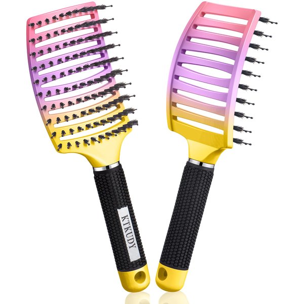 KTKUDY Wet & Dry Detangling Hair Brush - Tangle Free Detangler Brush For Women Men & Kids - Faster Blow Drying - Vented Curved HairBrush