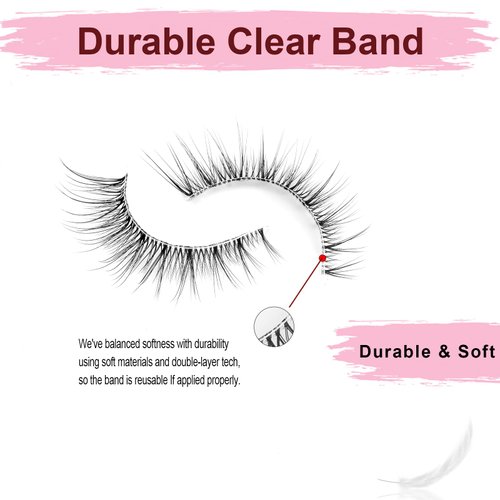 SONAFEEL Natural Lashes Wispy Cat Eye - Lightweight Reusable Clear Band Strip Lashes, 10 Pairs Pack, Faux Mink False Eyelashes Natural Look