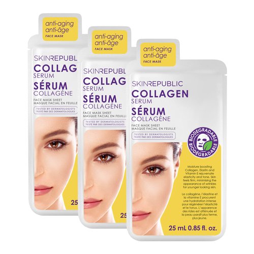 Skin Republic Face Mask Sheets 3 Pack, Korean Skincare Formulated for all Skin Types. (Collagen Infusion Mask)