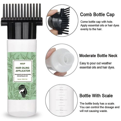 NGUP Hair Oiling Applicator With Comb Root 2 Pack 6 OZ Hair Dye Bottle Plastic Squeeze Bottles Scale for Hair Care Scalp Oil Applicator Hair Oil Dispenser Styling Tool Oiler