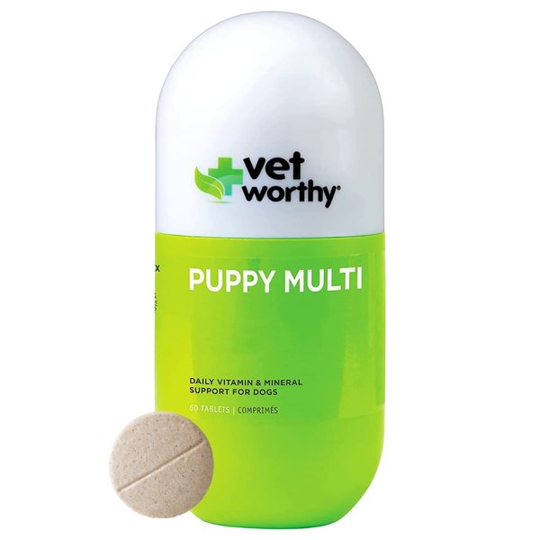 Vet Worthy Puppy MultiVitamins - Multivitamin for Puppies to Support Optimum Health & Overall Wellness - Dog Supplement with Iron,Magnesium,Zinc,Vitamin A,B Vitamins - Liver Flavor,60 Chewable Tablets