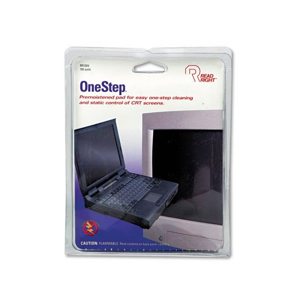 Read Right OneStep CRT Screen Cleaning Pads, 5 x 5, Cloth, White, 100/Box