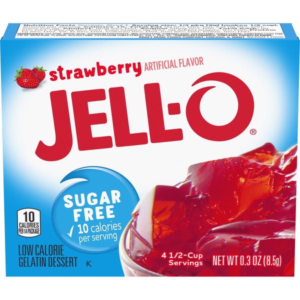 Jell-O Strawberry Sugar-Free Gelatin, 0.30 Ounce (8.5g), (Pack of 3)