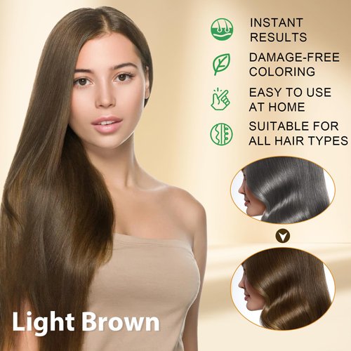 3-in-1 Hair Dye Shampoo Light Brown, Argan Oil Hair Color Shampoo for Gray Hair, Brown Instant Dye Shampoo for Women & Men, Natural Plant Hair Dye Kit Colors Hair in Minutes, Long-Lasting, Easy to Use