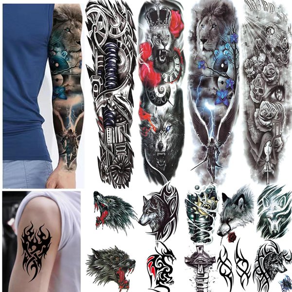 Full ArmTemporary Tattoos, temporary tattoos for men - Full Arm Waterproof Temporary Tattoos stickers 4 Sheets and Half Arm Shoulder Fake Tattoo 10 Sheets - Temporary Tattoos Adult BETY5