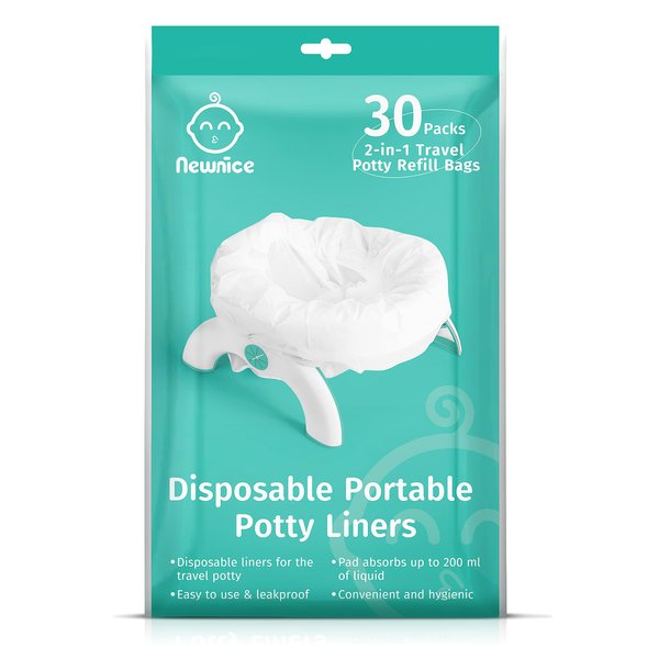 Newnice 30 Packs Potty Liners Disposable with 200ML Absorbent Pads, Travel Potty Refill Bags Compatible with OXO Tot, Portable Potty Chair Liners, Universal Training Toilet Seat Bags for Kids Toddlers