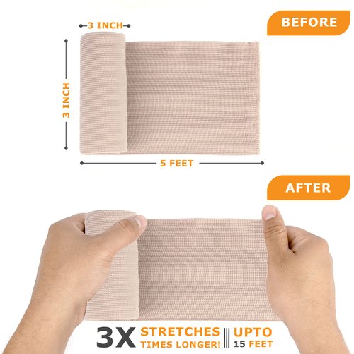 D&H Medical Elastic Bandage Wrap – 4 Pack Premium Compression Bandage Rolls + 4 Extra Clips | 2 Rolls of Each Size (4 Inch x 5 Feet & 3 Inch x 5 Feet), Elastic Bandage for Wrist, Calf, Ankle & Foot