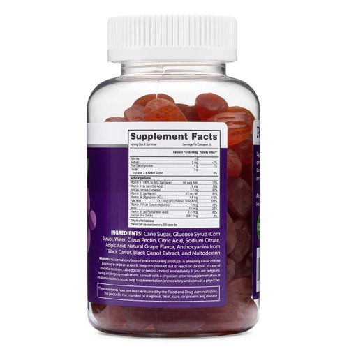 Iron Gummies for Adults and Kids, Chewable Multivitamin Supplement with Iron, Vitamin C, A, B, Zinc, Folic Acid, and Biotin (Grape Flavored) Vegan Safe, Made in The USA from HERBATECH
