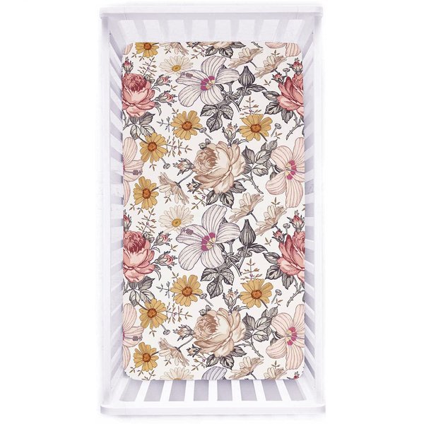 Crib Sheet Jersey Cotton, Fitted Cotton Baby & Toddler Universal Crib Sheets, Floral Crib Sheet Set