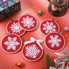6 Sets Winter Embroidery Kit for Beginners Snowflakes Christmas Cross DIY Needlepoint Kit with Patterns, Instructions, Embroidery Hoops, Threads, Needles, Needle Threader, Ropes, Ribbon (Red)