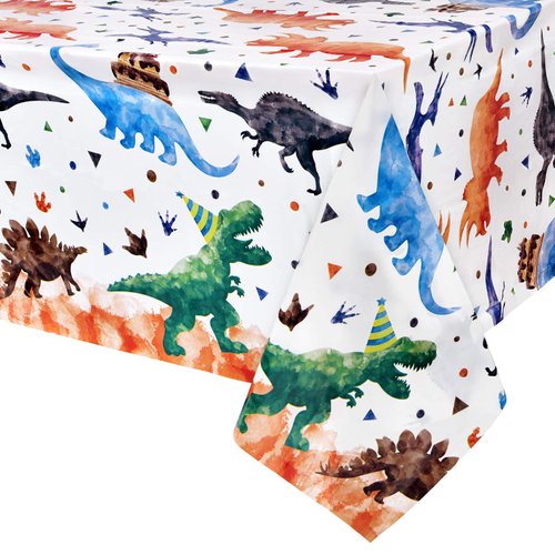 Watercolor Dinosaur Party Tablecloth - 2 Pack 54'' x 108'' Dinosaur Party Supplies for Kids Boys Dino Theme Birthday Party Decoration Dinosaur Printed Rectangular Plastic Disposable Table Cover