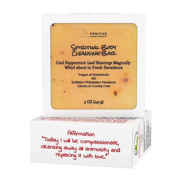 Positive Intent Beauty, Spiritual Vegan Soap Bar, Gentle Cleanse with Exfoliating Peppermint Leaves, Nourish, and Soften Skin, Mothers Day, Unique Gift Ideas, Cruelty Free, 5oz