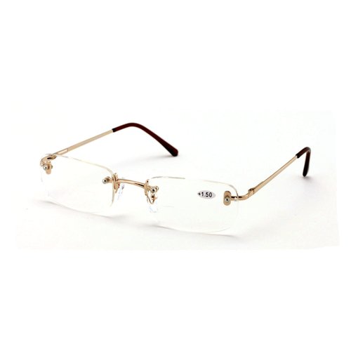 V.W.E. Clear Bifocal Rimless Rectangle Reader Reading glasses - Comfortable Stylish Simple Readers (Gold, 2.50)