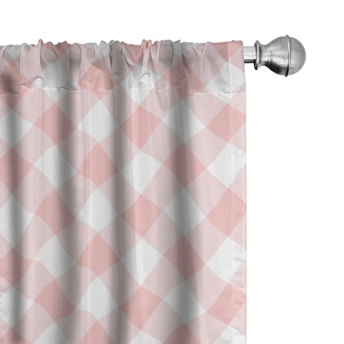Lunarable Pink Gingham Window Curtains, Print of Diamond Shapes Geometric Elements in Soft Rosy Tones, Lightweight Decor 2-Panel Set with Rod Pocket, Pair of - 28" x 84", Blush Pale Salmon