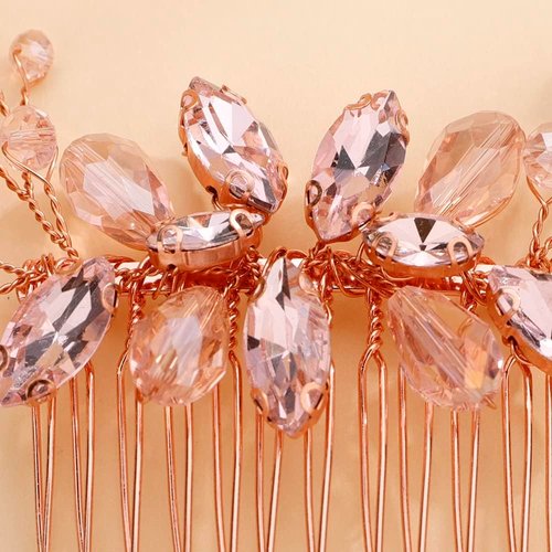 Rumtock Pink Rhinestones Beads Long Hair Comb for Wedding Brides Women Girls Handmade Hair Piece Vintage Handmade Jewelry for Banquet Prom (Pink)
