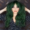 Tseses Green Long Curly Wigs with Bangs for Women Natural Synthetic Heat Resistant Women Daily Halloween Costume Wig