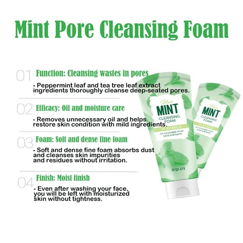 GIANANO Korean facial cleansing foam, Mint pore cleansing foam, pore care & moisturizing care cleansing foam 4.58oz (130g)