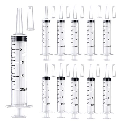 10 Pack 20ml Plastic Syringe, with Cap，Large Syringes Tools Catheter Tip Individually Sealed with Measurement for Scientific Labs, Measuring Liquids, Feeding Pets, Medical Student, Dispensing,No Needle.
