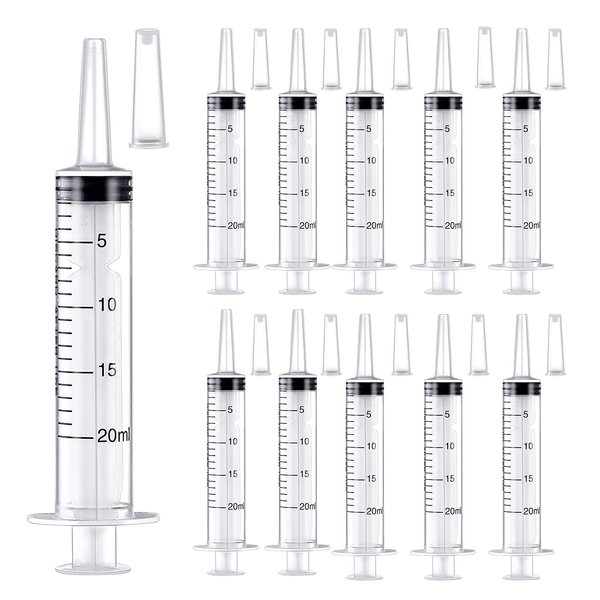 10 Pack 20ml Plastic Syringe, with Cap，Large Syringes Tools Catheter Tip Individually Sealed with Measurement for Scientific Labs, Measuring Liquids, Feeding Pets, Medical Student, Dispensing,No Needle.