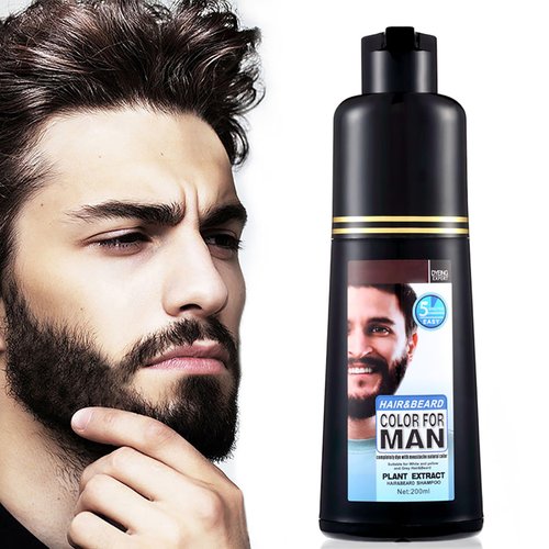 Men Mustache & Beard Dye for Gray Hair to Black, Beard Dye for Men Black in 5 Minutes for Easy Application, Natural Black Beard Color & Hair Dye Shampoo for Facial Gray Hair Coverage 200ml.