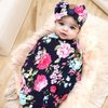 Galabloomer Receiving Blanket Headband Set Flower Print Baby Swaddle Receiving Blankets… (Navy Blue Rose)