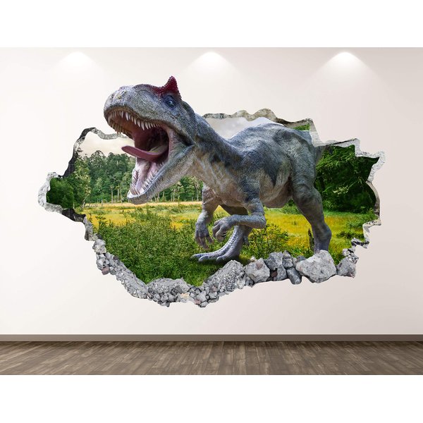 Wild Dinosaur Wall Decal Art Decor 3D Smashed Forest Sticker Poster Kids Room Mural Custom Gift BL367 (42"W x 24"H)