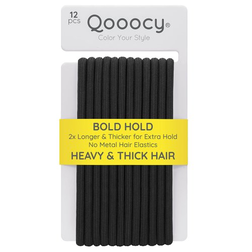 Qooocy Extra Long Hair Tie for Long Thick and Curly Hair Elastic Ponytail Holders for Women or Men No Metal Long Hair Bands Hair Accessories for Long Lasting Braids, 12 Count, Black