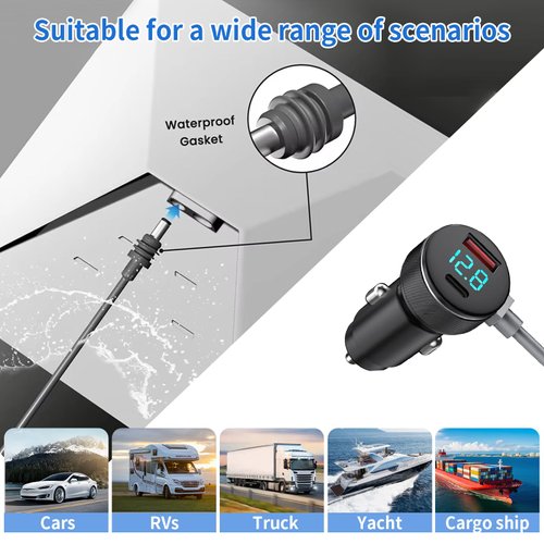 JeTuvlie Starlink Mini Car Power Cable,Digital Display DC (12V-24V) Car Power Waterproof Cable, 18AWG Starlink Satellite Power Supply for Trucks Buses Ships (5M)