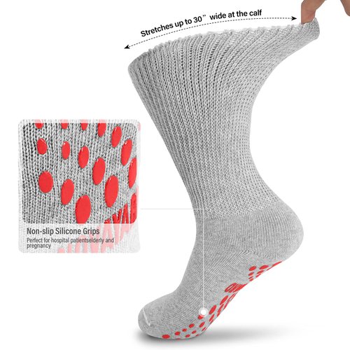 NOVAYARD Non Slip Diabetic Socks Wide Neuropathy Socks Edema Bariatric Hospital Socks 3 Pairs
